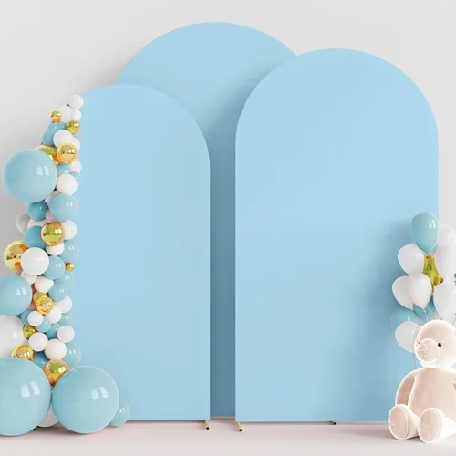 Vista 18 de Wokceer - Juego de 3 fundas de arco para telón de fondo, color beige 6FT,5FT,4FT Spandex Fitted Balloon Arch Cover Round Top Chiara Backdrop Cover