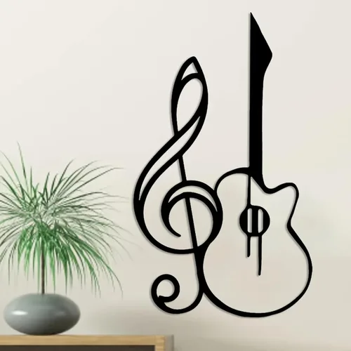 Vista 10 de DUOOLN Decoración de Pared con Notas Musicales Negras Arte de Pared de Guitarra Metálica Esculturas para el Hogar Arriba de la Cama, Cartel