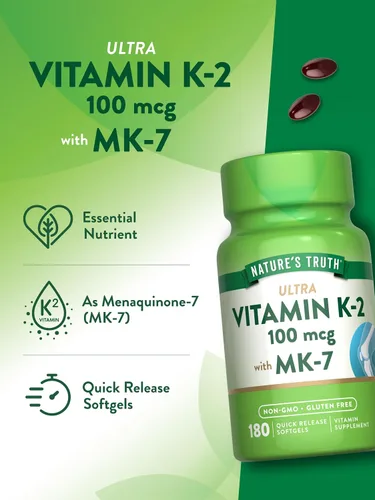 Vista 5 de Nature's Truth Vitamina K2 MK-7 100 mcg 180 cápsulas blandas Suplemento sin OMG y sin gluten