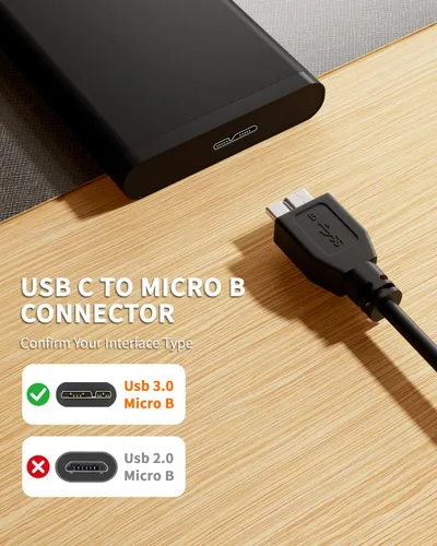 Vista 6 de ITD ITANDA Cable micro B a USB C, cable USB 3.0 de 1.5 pies para disco duro externo compatible con Seagate, WD Toshiba, MacBook Pro/Air, iPad