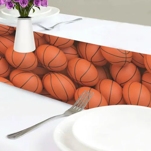 Vista 6 de Camino de mesa de baloncesto deportivo para cocina, comedor, fiesta, vacaciones, boda, decoración del hogar, interior y exterior, 13 x 70 pulgadas