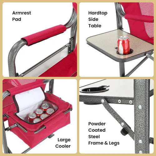 Vista 7 de ARROWHEAD OUTDOOR Silla de director plegable con mesa auxiliar y enfriador integrado, soporte para tazas, bolsa de almacenamiento, soporta hasta 450