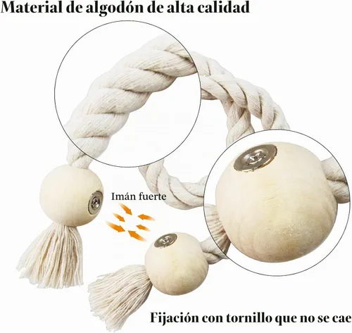 Vista 2 de Paquete de 2 alzapaños magnéticos de algodón tejido a mano para cortinas con hebilla de madera, no requiere herramientas