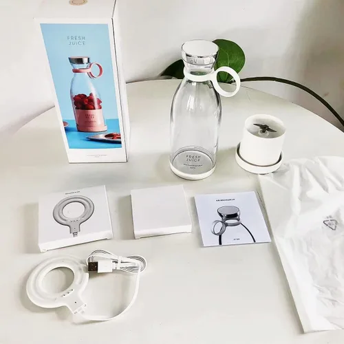 Vista 8 de Licuadora portátil de jugo, licuadora de jugo fresco, exprimidor eléctrico portátil inalámbrico de 11.8 fl oz, licuadora de jugo fresco portátil