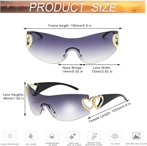 Vista 2 de Ibeauti Paquete de 24 gafas de sol Y2K Star sin montura envolventes futuristas ovaladas de una pieza para hombres y mujeres