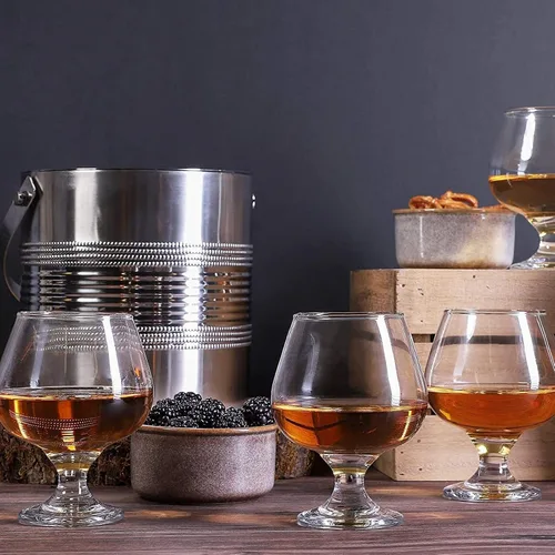 Vista 3 de Juvale Vasos de cóctel – 13 onzas de tallo corto moderno transparente, 4 unidades, cristal sin plomo, copas de brandy y sorteos de globos de coñac