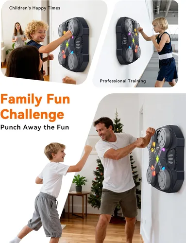 Vista 6 de Music Boxing Machine for Kids-Interactive Wall Mounted Punching Target with Sound & Lights,Smart Boxing Trainer Machine Fitness Game Gymnastics