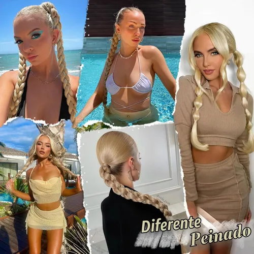 Vista 5 de Barsdar Extensión de 26 Pulgadas de Cola de Caballo Trenzada Larga con Banda Elástica - Extensiones de Cabello en Cola de Caballo Recta y Elegante