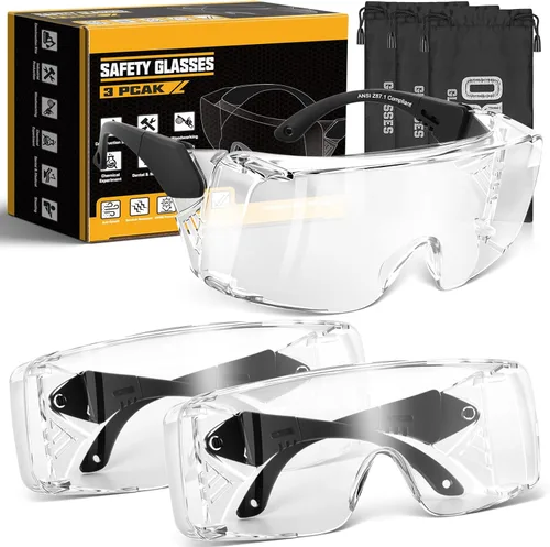 Vista 10 de OXG Anteojos de seguridad antiniebla, ANSI Z87.1, protección UV400, protector lateral, patillas ajustables