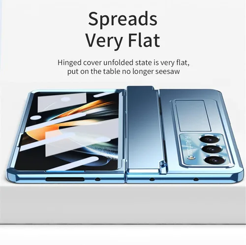Vista 6 de Funda para Samsung Galaxy Z Fold 5 2023, carcasa de una pieza Z Fold5 con función atril y protector de pantalla, protección completa (azul)