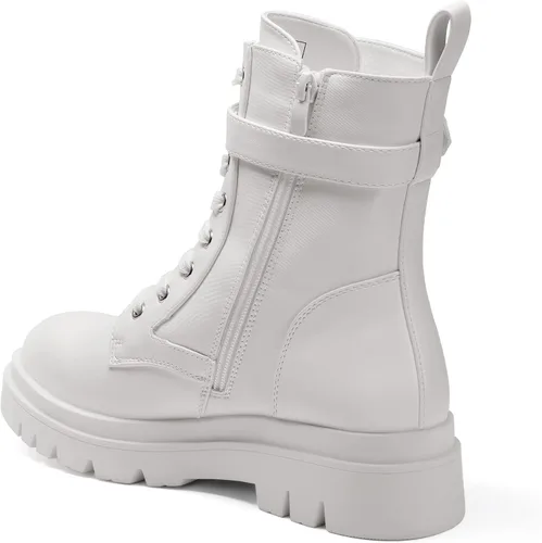 Vista 4 de DREAM PAIRS Botas de combate Chelsea con plataforma para mujer, con cordones y suela de hebilla