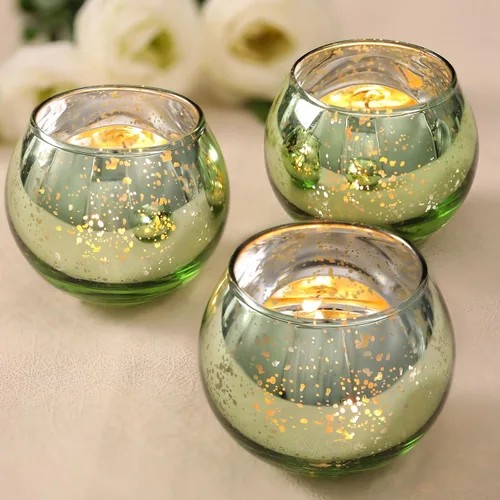 Vista 15 de Volens - Portavelas votivas redondas azules, juego de 12, decoraciones de mesa para centro de mesa de boda azul, portavelas de vidrio de mercurio