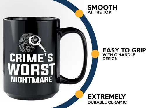 Vista 5 de Taza de café detective de 15 onzas, color negro, crimes peor pesadilla, oficial de policía, patrulla policial, detective, policía, policía, policía