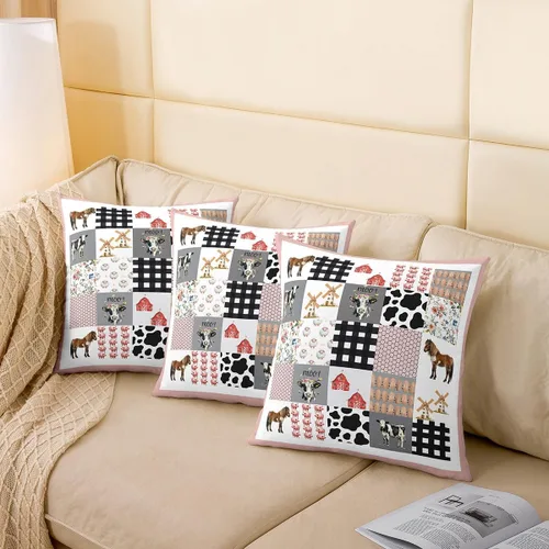 Vista 4 de Homewish Funda de cojín rústica de granja con diseño de vaca en acuarela, animales de granja salvajes, para niños, adolescentes y adultos, funda
