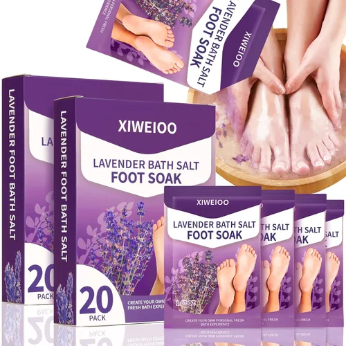 Vista 7 de Sales de remojo de pies con sal de Epsom para remojar lavanda kit de pedicura para baño de pies, paquete de 20 sales marinas de baño, pedicura