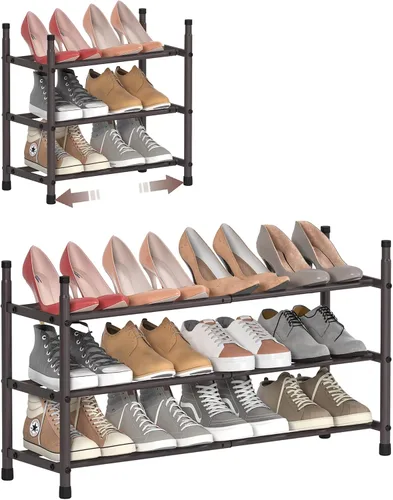 Vista 7 de TZAMLI Zapatero de metal expandible de 2 niveles para armario, organizador de zapatos apilable, almacenamiento de zapatos de metal ajustable, Negro