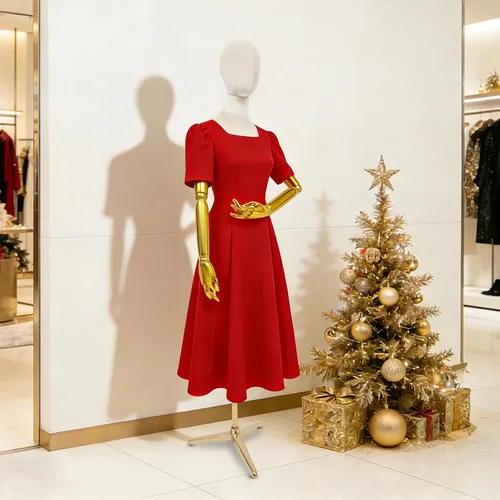 Vista 3 de Adjustable Female Dress Form Mannequin, Apricot Velvet Display Torso with Gold Tripod Stand, Height 63-80 inches, for Clothing Store, Bridal Shop