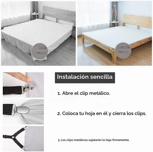Vista 4 de Abrazaderas de sábana, tirantes en triángulo ajustable elástico, correas con clip para sábanas, fundas de colchón, almohadón de sofá