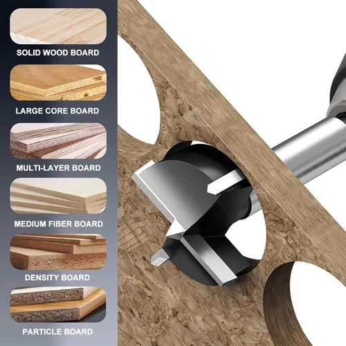 Vista 6 de Broca Forstner de 1-1/2 pulgadas, sierra de agujero de madera con punta de carburo de tungsteno para madera dura, madera contrachapada de plástico