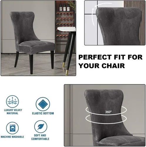 Vista 7 de Juego de 4/6/2 fundas elásticas de terciopelo para silla lateral con respaldo de alas con brazos pequeños, juego de 4/6/2 fundas protectoras