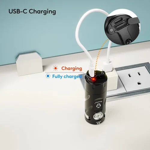 Vista 4 de RovyVon S3 - Linterna EDC de 1800 lúmenes súper brillante USB C recargable compacta LED de bolsillo, cuatro niveles de brillo, modo de memoria