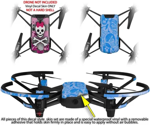 Vista 2 de Paquete de 2 calcomanías de piel para DJI Ryze Tello, drone princesa, calavera, corazón, rosa, no incluido