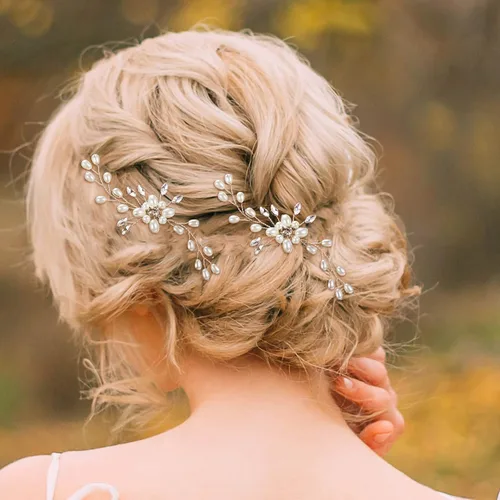 Vista 2 de Syhood 4 horquillas para el pelo de novia de cristal de perlas con diamantes de imitación, horquillas para el pelo de boda, accesorios de graduación