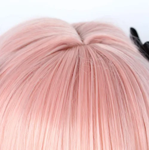 Vista 5 de Peluca larga de cosplay rosa con 3 lazos de Halloween para mujer, cabello trenzado de 37.4in