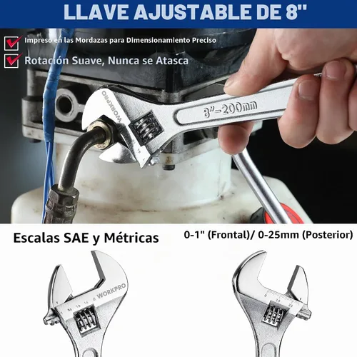Vista 3 de WORKPRO Juego de alicates de 4 piezas de alicates de bloqueo deslizantes, alicates de junta de ranura y llave ajustable, kit de herramientas