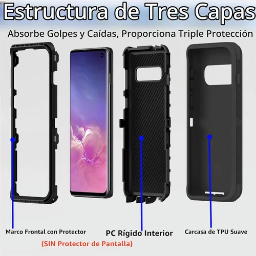 Vista 2 de Funda protectora resistente para Samsung Galaxy S10, resistente a prueba de polvo, a prueba de golpes, protección contra caídas, 3 en 1 para Samsung