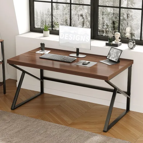 Vista 18 de HSH Escritorio para oficina en casa, escritorio industrial de metal y madera para computadora para PC, portátil, trabajo, escritura, estudio