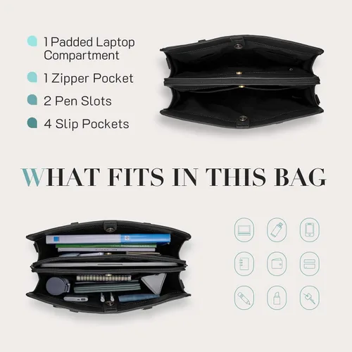 Vista 4 de Missnine Bolsa Tote para Laptop para Mujeres 15.6 Pulgadas, Bolsas de Trabajo de Cuero, Cartera de Computadora para Maestras, Maletín, Bolso de Mano
