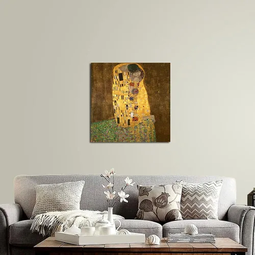 Vista 4 de Wieco Art El beso de Gustav Klimt famosas reproducciones de pinturas al óleo envueltas en galería de arte en lienzo para pared de sala de estar