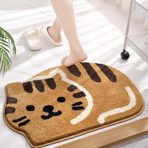 Vista 2 de Alfombra con forma de gato de 16 x 24 pulgadas, tapete de ducha, tapete de baño linda, alfombra de baño con cara de gato, alfombras de área lavables