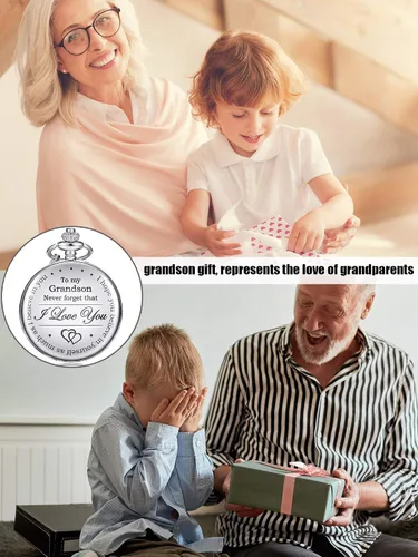 Vista 2 de Hicarer Reloj de bolsillo con texto en inglés "I Love You to Grandson" de parte del abuelo