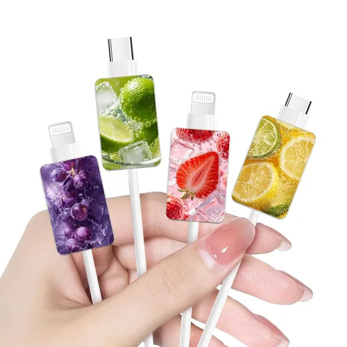 Vista 16 de Bonito protector de cable floral para cargador de iPhone, patrón de lavanda, camelia, girasol, ramo de flores, encaje, cerezo en flor, set de 6