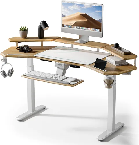 Vista 13 de EUREKA ERGONOMIC Aero - Escritorio eléctrico de pie en forma de W de 55 pulgadas, escritorio para juegos de computadora de altura ajustable con Negro