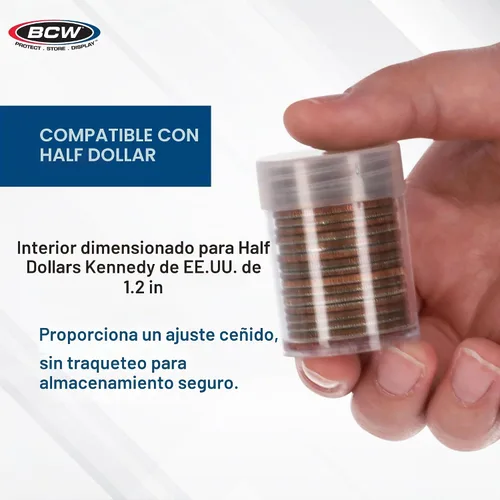 Vista 4 de BCW Tubos de monedas de medio dólar para Kennedy Half Dollars, herméticos
