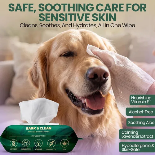 Vista 2 de Bark & Clean Toallitas de bambú para limpieza y desodorización – 8.5 x 9 pulgadas 110 toallitas hipoalergénicas compostables para mascotas