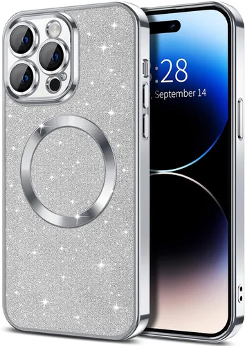 Vista 25 de Hython para iPhone 12 Funda con chispas brillantes, fundas transparentes magnéticas con protector de lente de cámara [Compatible con MagSafe]