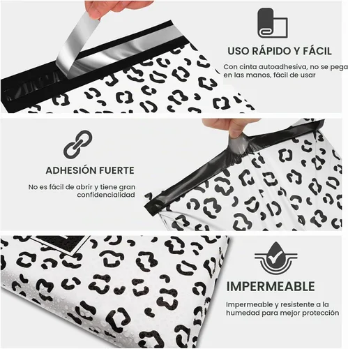 Vista 3 de JinRuiKJ Paquete de 25 sobres de polietileno con estampado de leopardo negro, 10x13, bolsas de envío para ropa, bolsas de correo autoadhesivas
