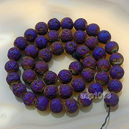 Vista 26 de Ad abalorio metálico titanio Rock Lava abalorio redondas de piedras preciosas 15", Oro metálico, 4mm Dorado metálico