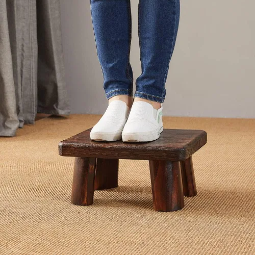 Vista 6 de Taburete de madera, taburete rectangular para mesita de noche, escalera para cocina y baño, taburete reposapiés debajo del escritorio, súper