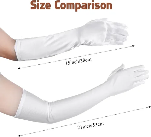Vista 4 de Guantes blancos largos de los años 20 para mujer, guantes de noche de ópera, guantes de satén, guantes de novia para mujeres, bodas