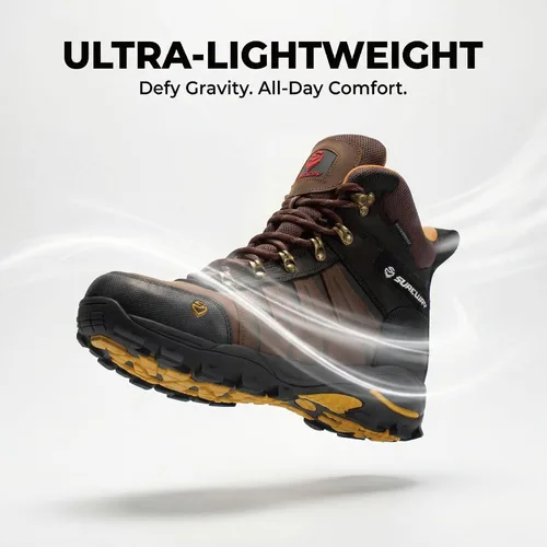 Vista 5 de SUREWAY Men's 6" Waterproof Work Boots - Soft Toe,Leather Lace Up,EH Rated, Slip Resistant Outsole for Construction, Roofing & Hunting Work Boots