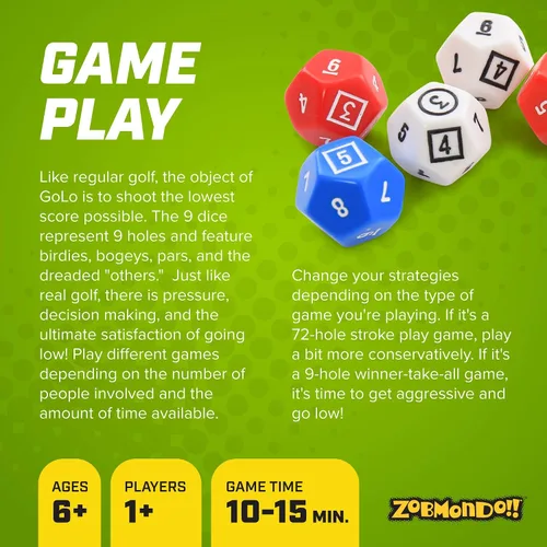 Vista 4 de Zobmondo!! GOLO Juego de dados de golf para golfistas, familias y niños Divertido juego portátil para el hogar, viajes, camping, vacaciones