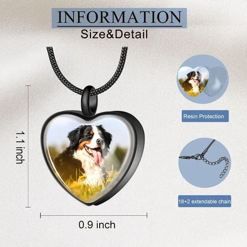 Vista 4 de Fanery Sue Collar para cenizas de mascotas, joyería de cremación, imagen personalizada y cita, regalos conmemorativos por pérdida de perro/gato