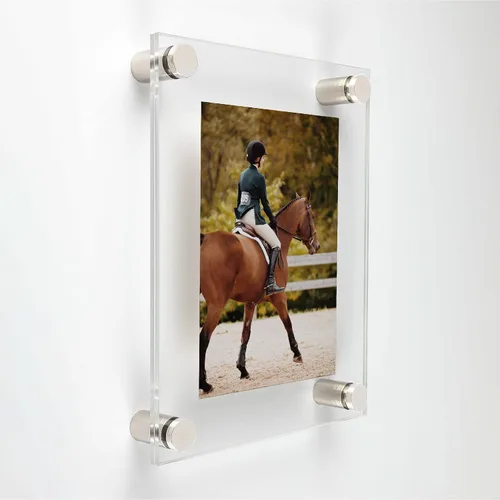 Vista 17 de Marco de pared acrílico transparente de 5 x 7 pulgadas con separadores de aluminio anodizado negro de 3/4 x 1 pulgada para arte y fotos