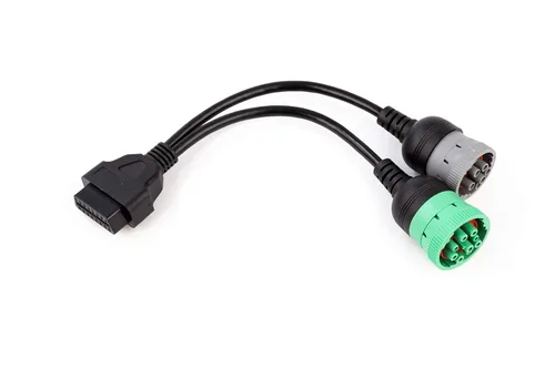 Vista 3 de YPP OBD al tipo 2 Green9p J1939 y 6p J1708 Split Y cable para diagnósticos de camiones diesel