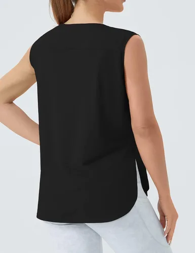 Vista 4 de THE GYM PEOPLE Camisetas sin mangas de entrenamiento para mujer, ajuste holgado, camisetas de algodón para correr